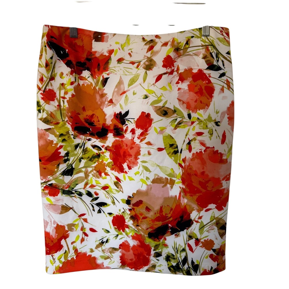 Kasper Pencil Skirt Womens 10P Orange Floral Excellent Watercolor Back Slit